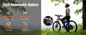 q5 electric mountain bike for adult,27.5"x2.25" e bicycle with rgb display,48v/15ah fast charge removable battery,front shock absorber,7 speed gears&45 80km range,off road communting ebike