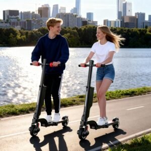 Home jaecoo x6 electric scooter with removable battery for big kid 12+,16 miles range,350w motor &15.5 mph top speed,double braking,portable triple folding e scooter for commuting outdoor 5.5" solid tires